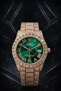 Rolex Datejust 41 Iced Out Green Dial Watch – Aftermarket Diamond Stainless Steel Luxury Men's Watch